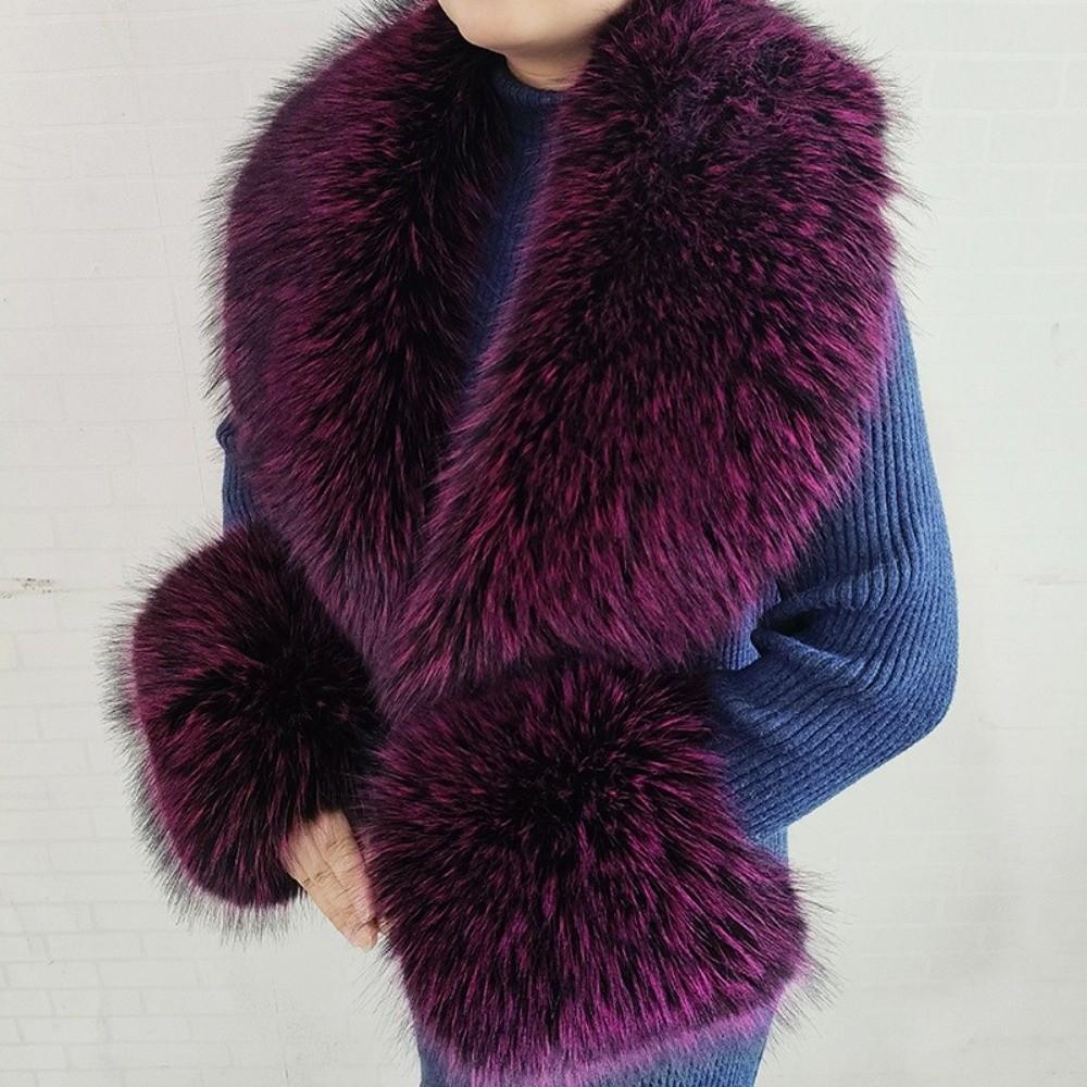 V Shape Faux Fur Collar Set Oversized Shawl Collar Wrap Warm Fur Cuff Set Overcoat Matching