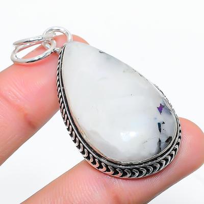 Natural Rainbow Moonstone Gemstone 925 Sterling Silver Pendant 2.21" P7i30