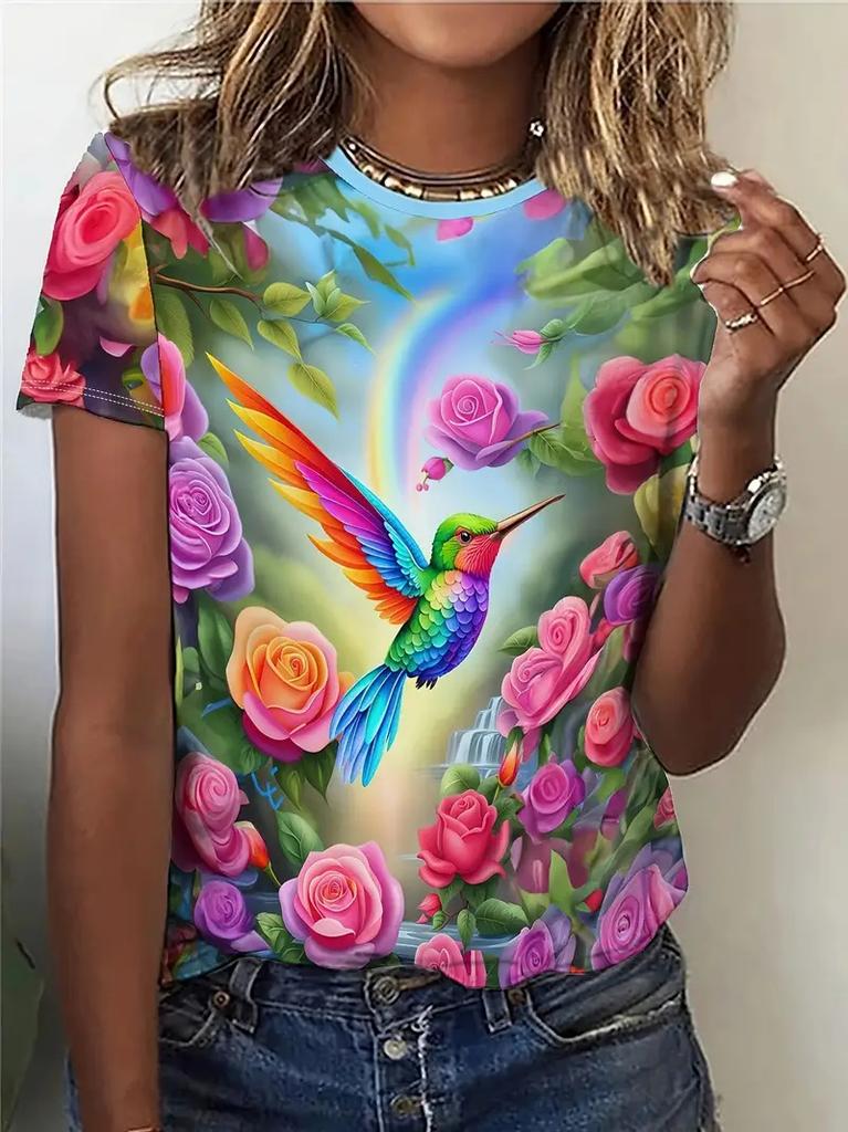 2025 Summer Fashion 3D Animal Birds Print Women T-Shirts Casual O-Neck Short Sleeve Tee Kawaii Girl Trend Ladies Female Clothing