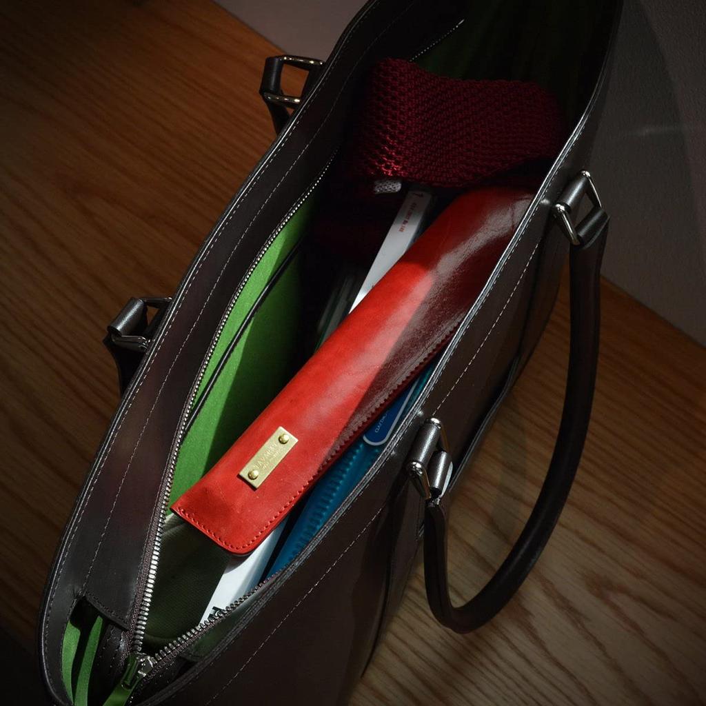 Ventilátor vyrobený z pravé kůže Himeji [TAVARAT] Pouzdro, držák, Japonsko, 7,5 rozměrů, kůže, (Červené)