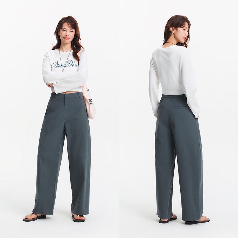 Semir Women's Half Elastic Waist Split Wide-Leg Casual Pants