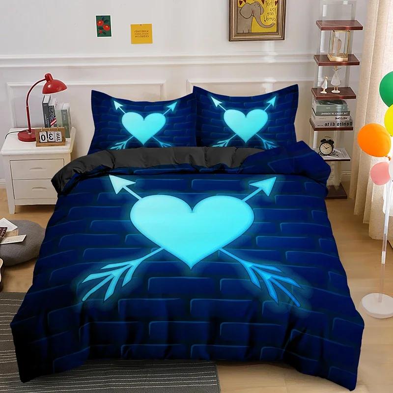 3D Love Heart Valentines Gift Comfortable Duvet Quilt Cover Pillowcase Bedding Set Children Bedroom Decoration Home Textile