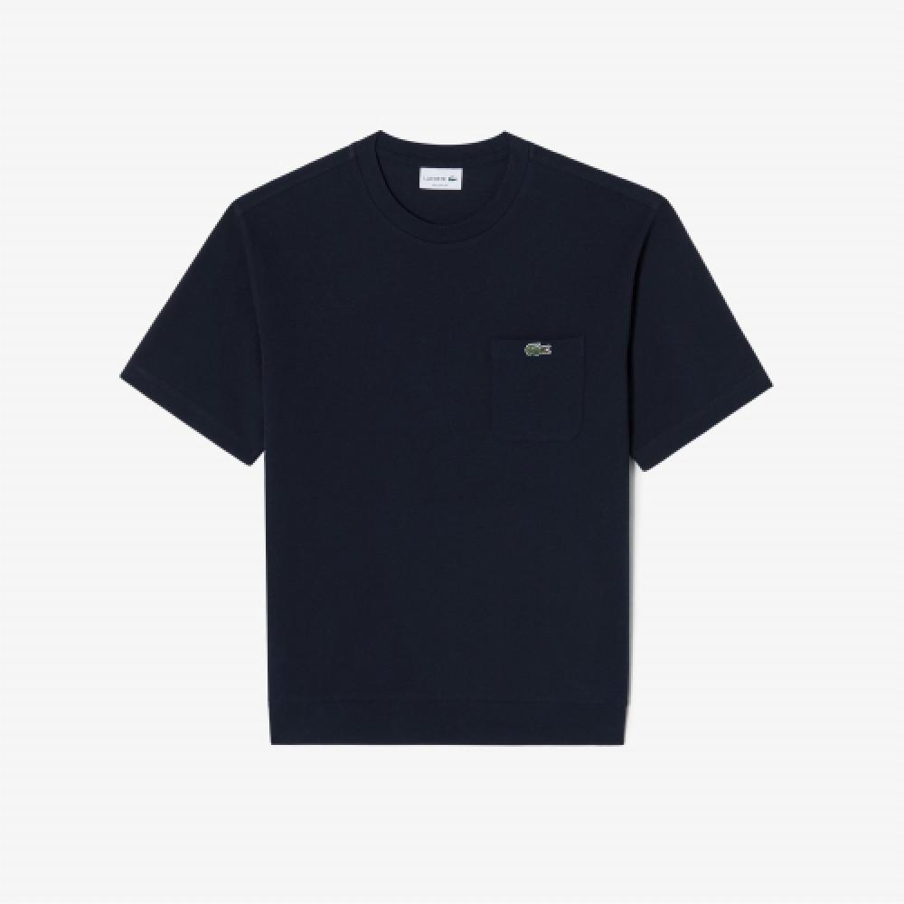 

LACOSTE Мужская однотонная футболка с короткими рукавами и карманами [Темно-синий]