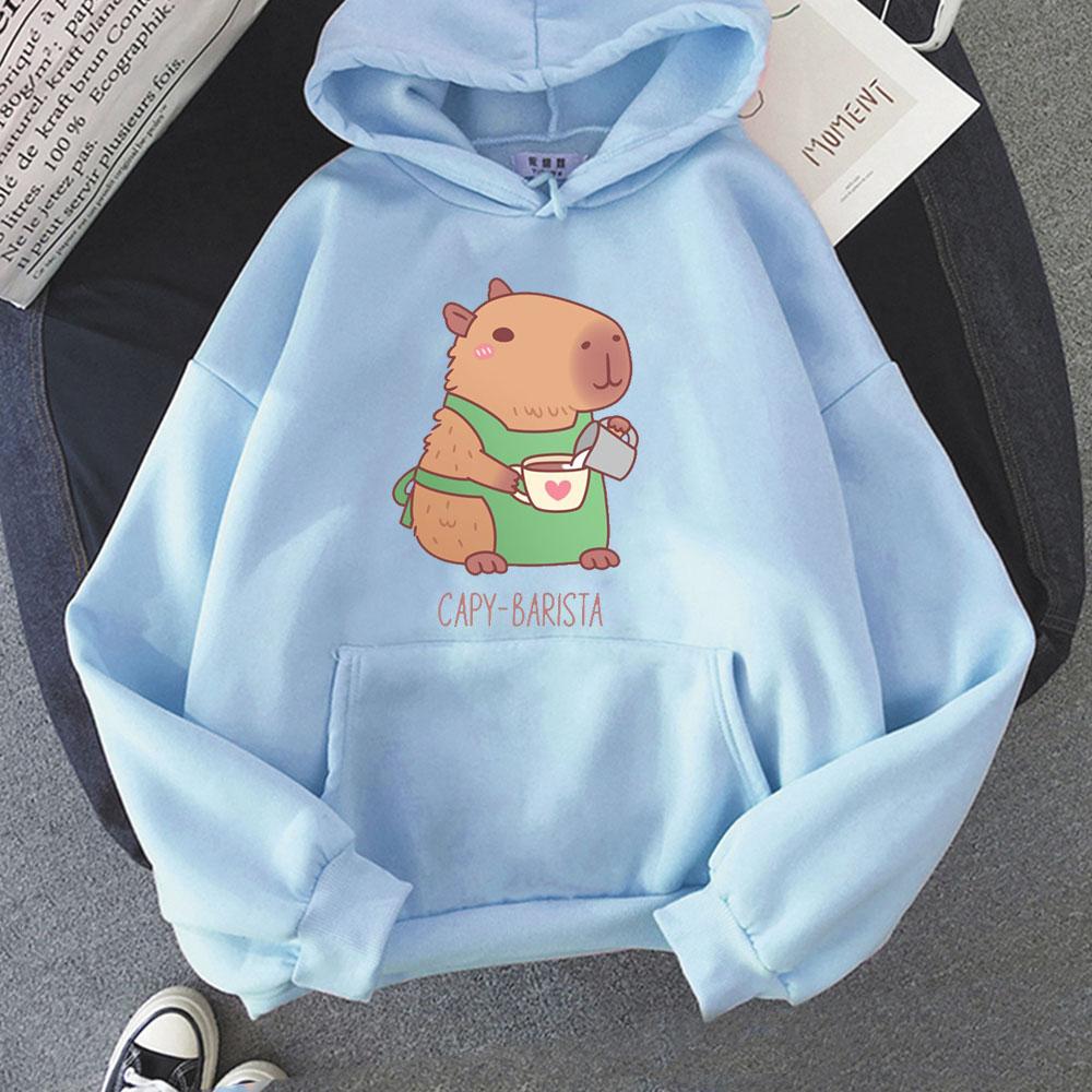 Cute Capybara Barista Making Coffee Hoodie With Hooded Harajuku Kawaii Sweatshirt Anime Print Cartoon Clothes Sudaderas Hoody