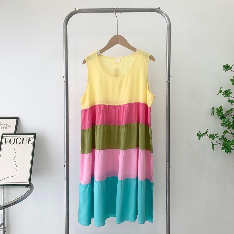 

Summer New Arrival Color-Matching Dress Yellow and Blue Home Wear Sleeveless Vest Dress Plus Size Loose Cake Dress Can Be Outwear Yellow + Red One size