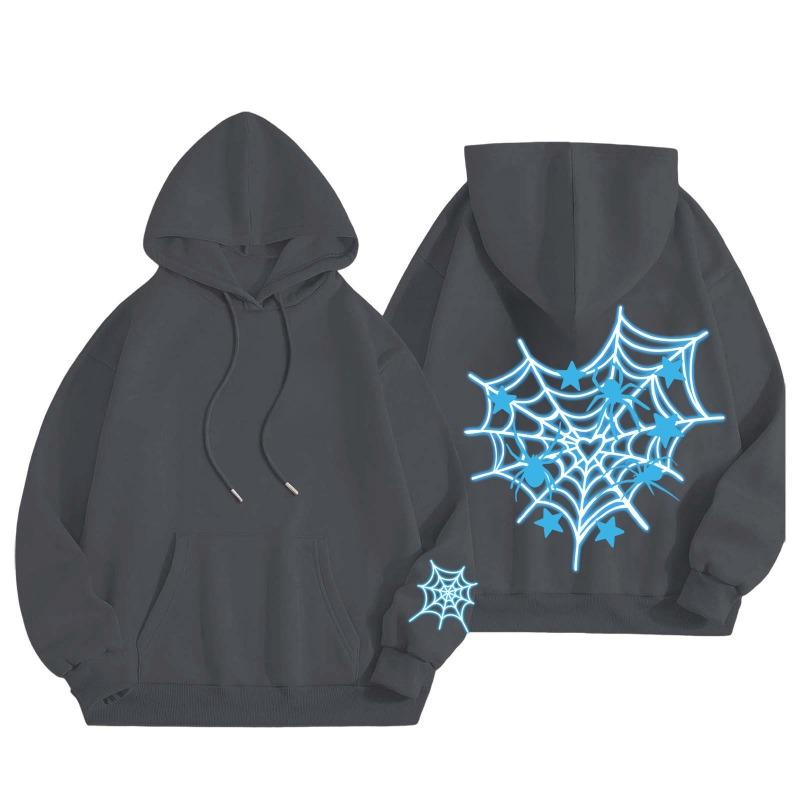 New Pink Blue Spider Web Printed Hoodie Hoodie Men's Women's Versatile Long Sleeve Comfortable Casual Warm Hoodies