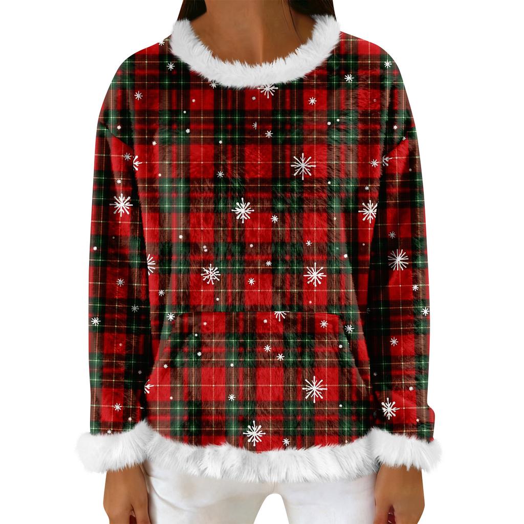 Bluză de trening casual din fleece pentru femei cu mânecă lungă, gât rotund, casual, confortabilă, croială largă, ușoară, bluză de trening din flanelă pentru femei