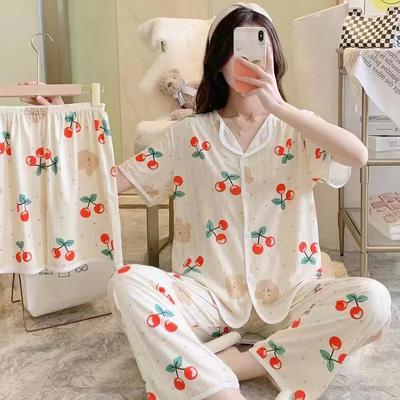 Summer New Women's Three-Piece Cartoon Pajamas Homewear Girls Short-Sleeved Shorts Loose Cute Student Pajamas Homewear Set