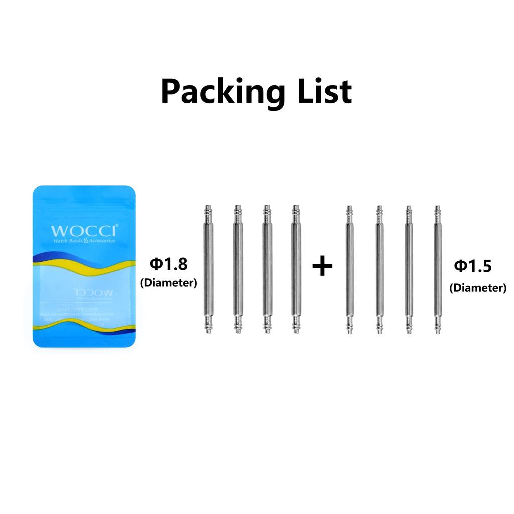 WOCCI Stainless Steel Spring Bars for Watch and 14mm Set of 8 Straps, 1.5mm Diameter, 1.8mm Diameter, Diameter,