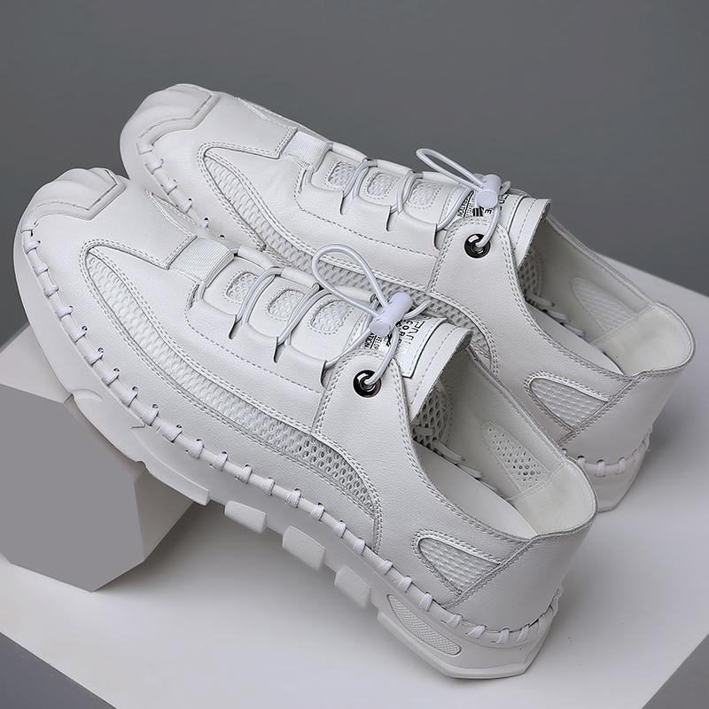 

Мужские кожаные сандалии ручной работы из натуральной кожи, дышащая летняя обувь для активного отдыха, мужские повседневные сандалии для треккинга 44 белый