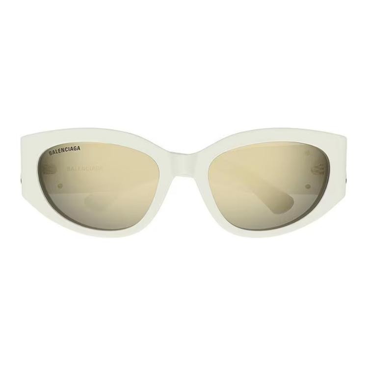 Balenciaga Logo Decorated Oval Sunglasses Women Sunglasses Beige BB0324SK009