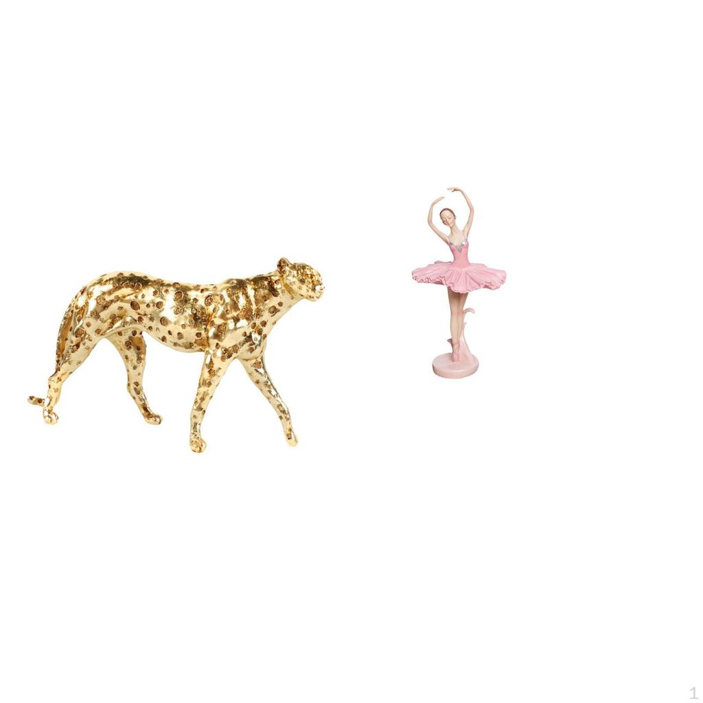 Gold Ballerina Cheetah Figurine Resin Animal Sculpture Decorative Table Centerpiece Girl
