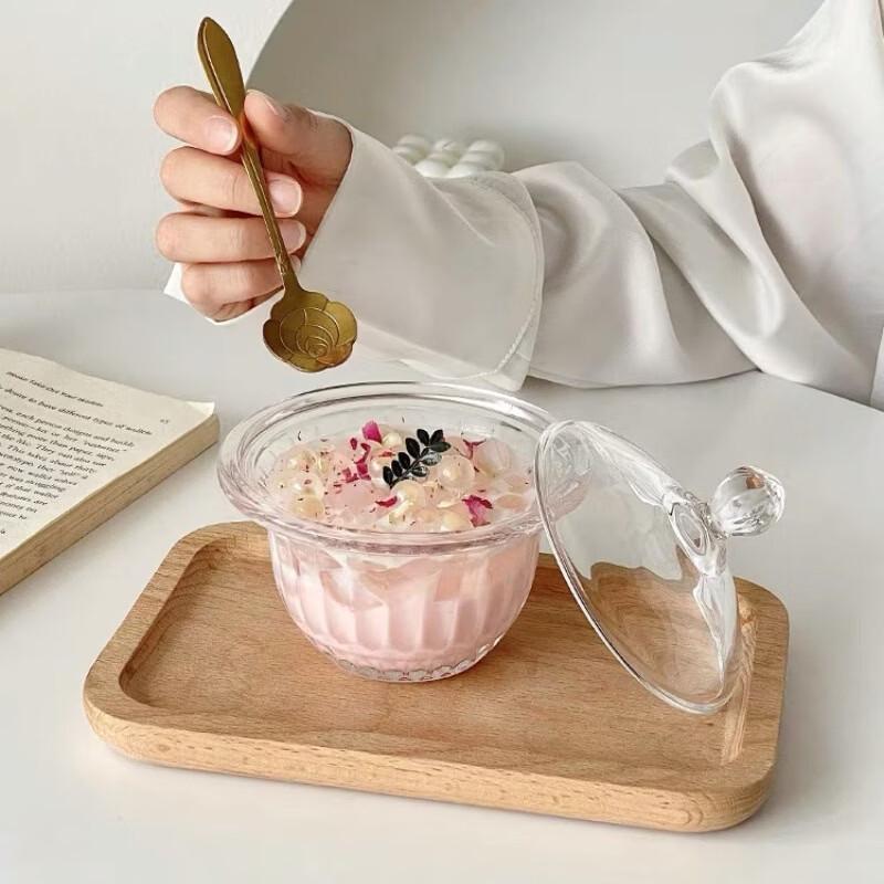 Transparent Glass Dessert Bowls with Lids (Set of 2)