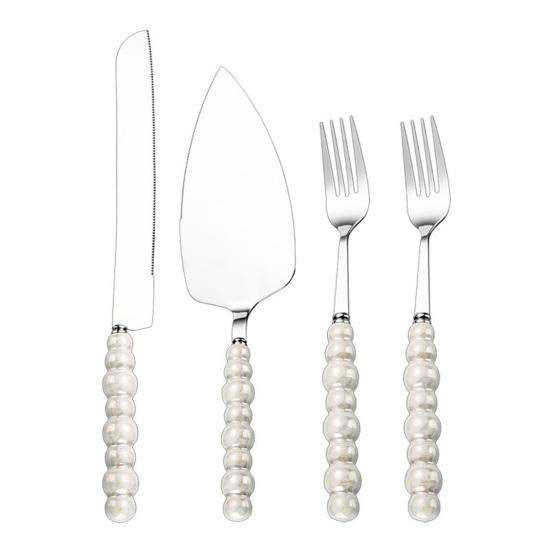 Edelstahl-Besteckset mit Griff, Kuchenmesser, Gabel und Spatel, rostbeständiges Besteck für Nachmittagstee, Hochzeiten und Partys