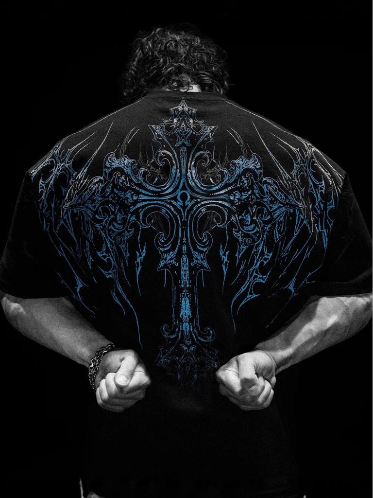 Breathedivinity Herren Dark Style Oversized Baumwoll-T-Shirt - Amerikanische Streetwear, Sportlich Casual, Kurzarm