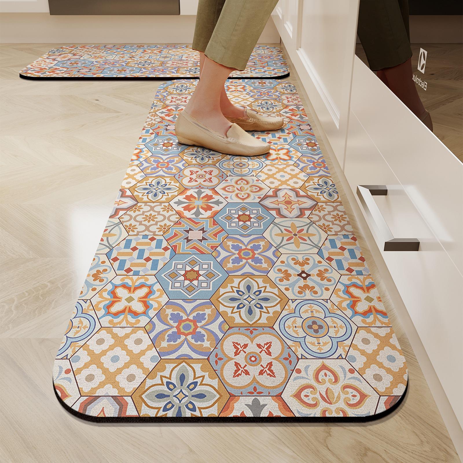 

Kitchen Floor Mat Waterproof Oil-proof Non-slip Rug Retro Bohemian Blue Carpet Long Strip Home Decoration Foot Mat 1pc 50x80cm