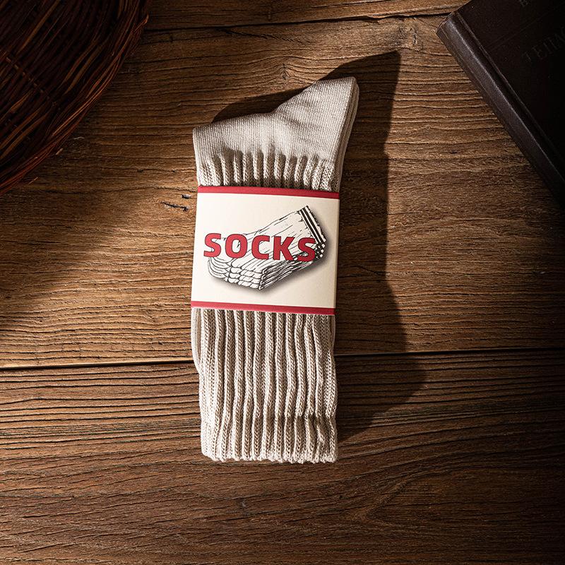 Stacked Socks Ami Click Socks High Thick Line Mid-Tube Solid Color Retro Thick Needle American Stocking Men