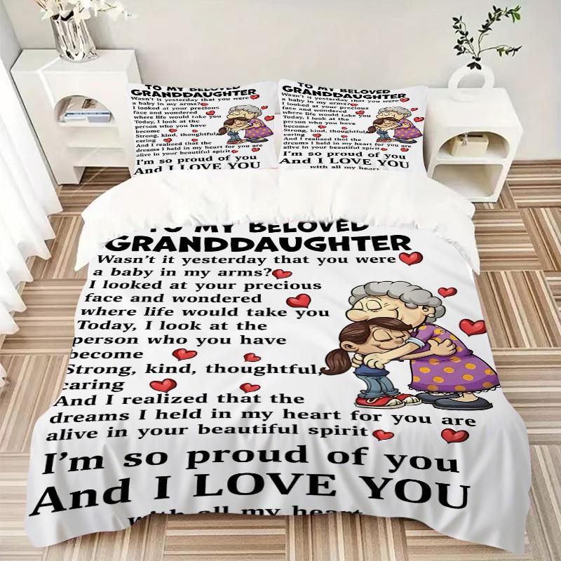 3pcs Grandma Granddaughter Quotes Duvet Cover Set, Cover For Bedroom Guest Room (1 Duvet Cover + 2 Pillowcase, Without Quilt), Yy250922170