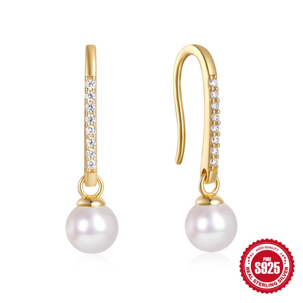 Ins Pearl Zircon S925 Sterling Silver Temperament Elegant Design Earrings Earrings Ear Hooks Pearl Earrings