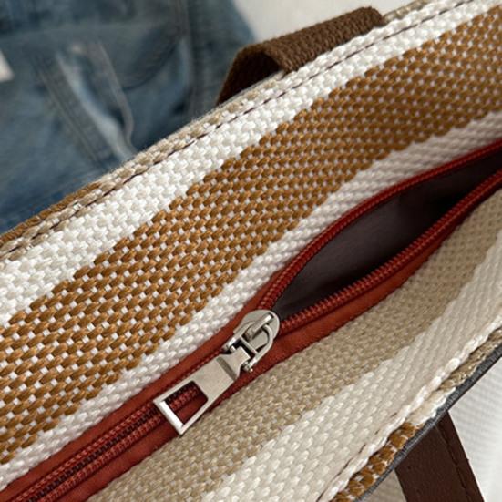 Striped Shoulder Bag Ladies Canvas Tote Bag Zipper Closure Handbag Shoulder Tote for Daily Use Commuting Dating Parties
