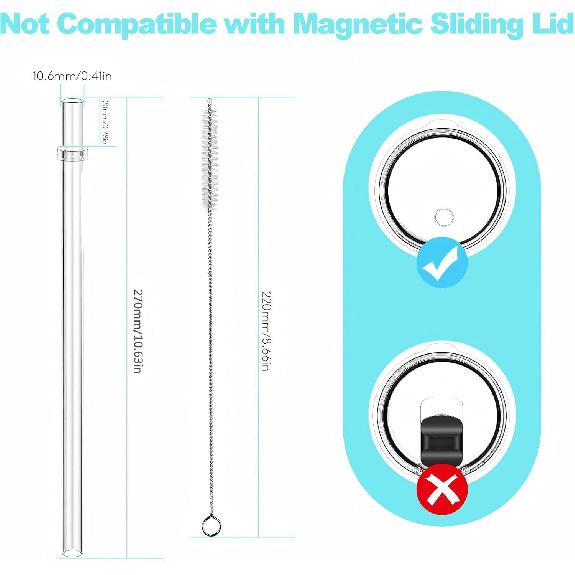 Reble Straws for YETI, 10.6 Inch Tumbler Straws Replacement for YETI 35/42 oz Straw Cup, 6 Pack Plastic Clear Drinking Cup Straw with 2 Cleaning