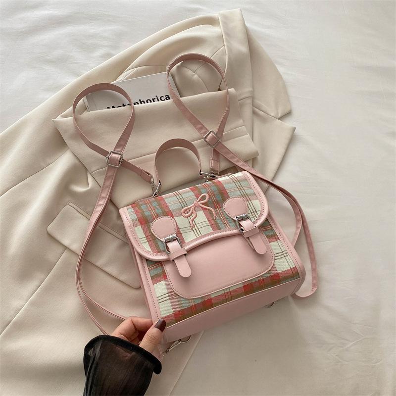 Fashion New Korean Version Cute Girl Plaid Backpack Student Casual Small Backpack Portable Texture Girl Schoolbag