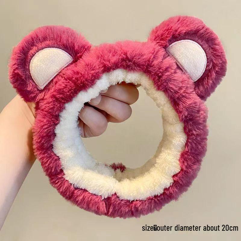 Strawberry Bear Plush Headband - Non-slip Cute Cartoon Hair Clip for Girls