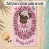 Pug Theme Soft Beach Towel Personalized Custom Name Text Towel Portable for Beach Pool Travel