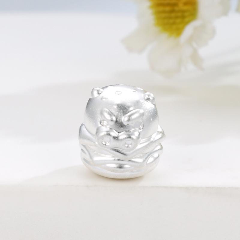Sterling Silver Piggy Man Hamburger Hand-Woven Rope Lucky Bead Jewelry Accessory серебряный