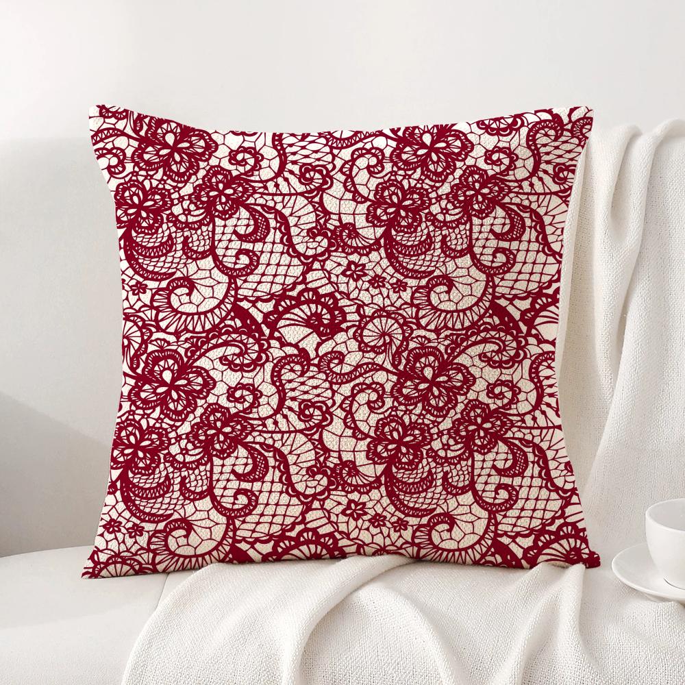 Lace Flower Cushion Cover Natural Linen Organic Fabric DoubleSided Printing Sofa Home Decor Gift Pillow Cover