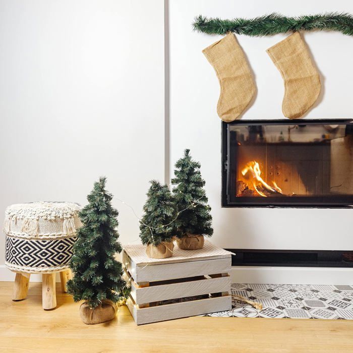 Sapin De Noël Artificiel - Creative Home - 30 Cm - Vert Foncé - Support En Jute - Intérieur/Extérieur