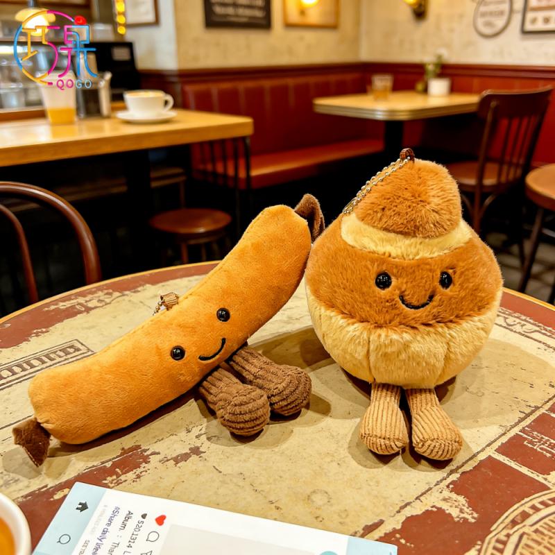 Creative and Cute Brioche Bread and Cheese Plush Keychain Bag Pendant Afternoon Tea Key Chain for Friends