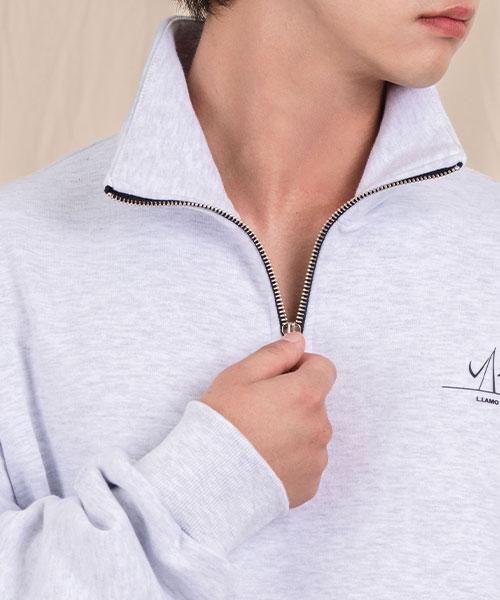 Ellamo French Terry Half-Zip Collared Oversized Sweatshirt [Melange]
