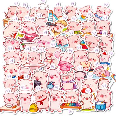 50/100 Pcs Fun Cartoon Pink Pig Funny Theme Stickers No Repeat for Stationery Box Notebook Helmet Car Scooter Suitcase Decals