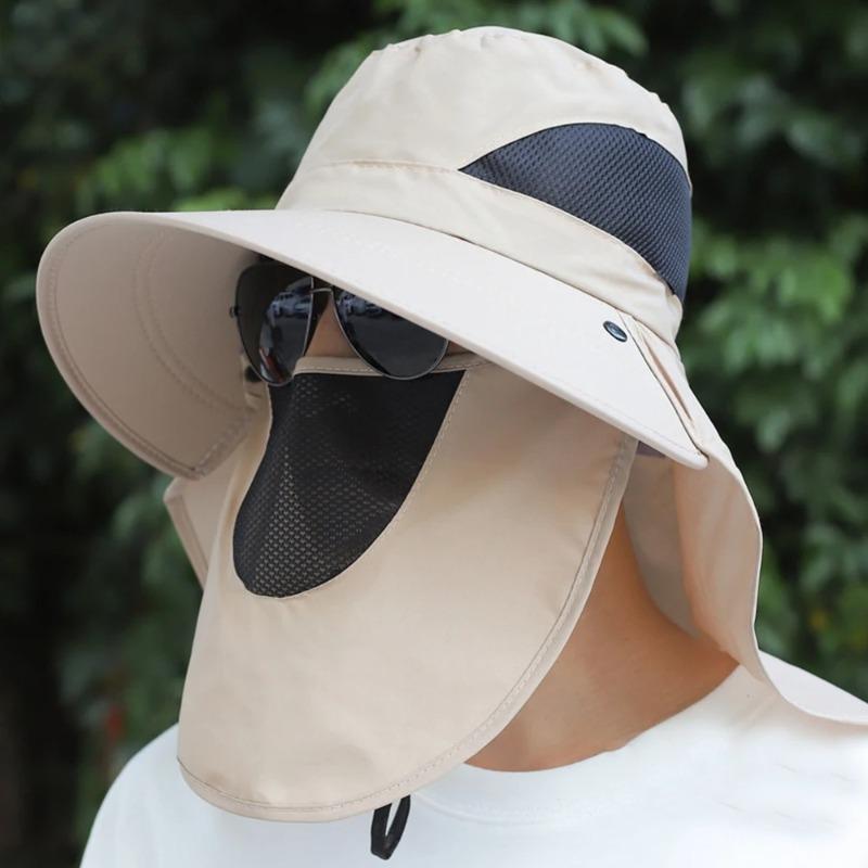 Summer Sun Hats UV Protection Outdoor Hunting Fishing Cap Men's Panama Hat Hiking Camping Bucket Hat Neck Flap Fisherman Hat