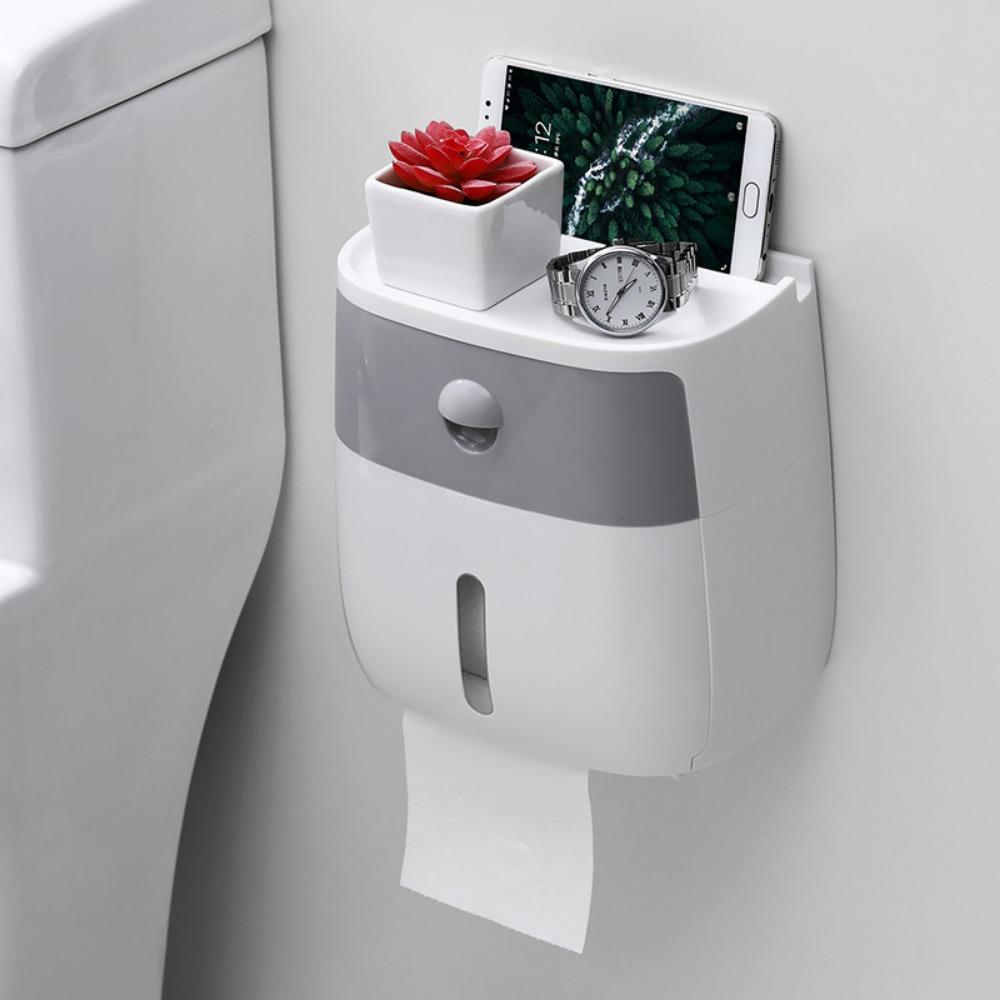 

Настенный держатель для туалетной бумаги, не имеющий перфорации, полка для хранения в ванной комнате, аксессуары для ванной комнаты серый