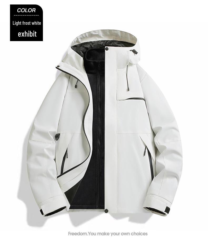 2025 Winter New Three-in-One Men's Casual Hooded Outdoor Jacket - Warm, Loose, Couple Style.