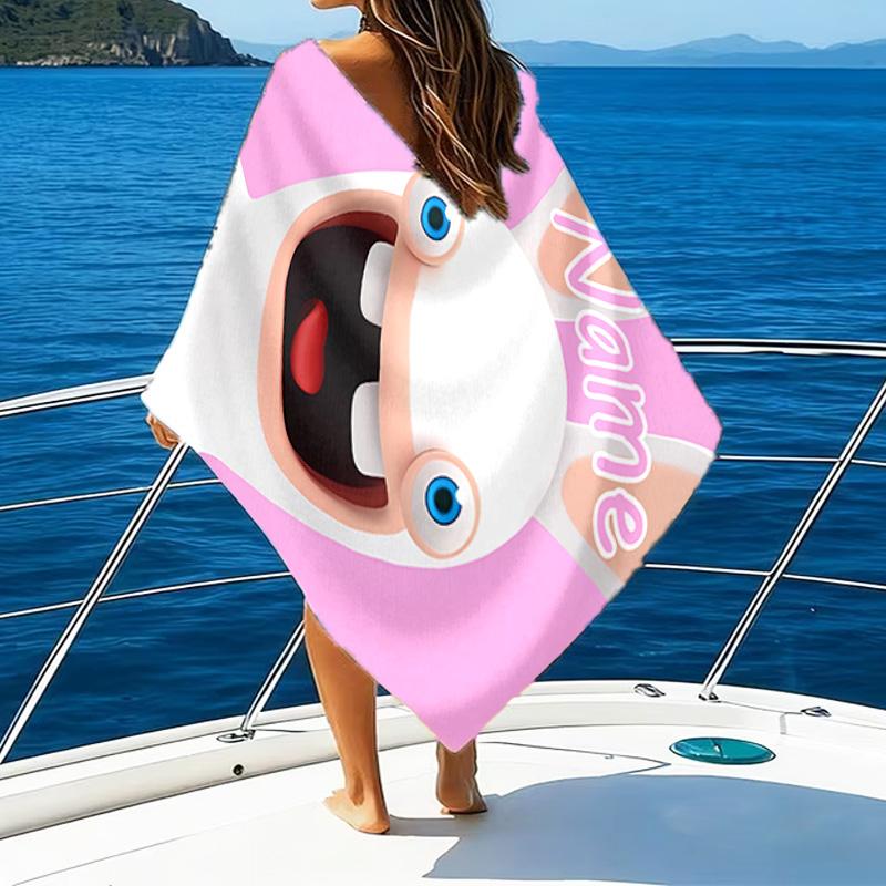 1pc Raving Rabbids Beach Towel with Custom Name, Beach/Swimming/Bath/Picnic/Camping Towel, Suitable for Seaside Beaches