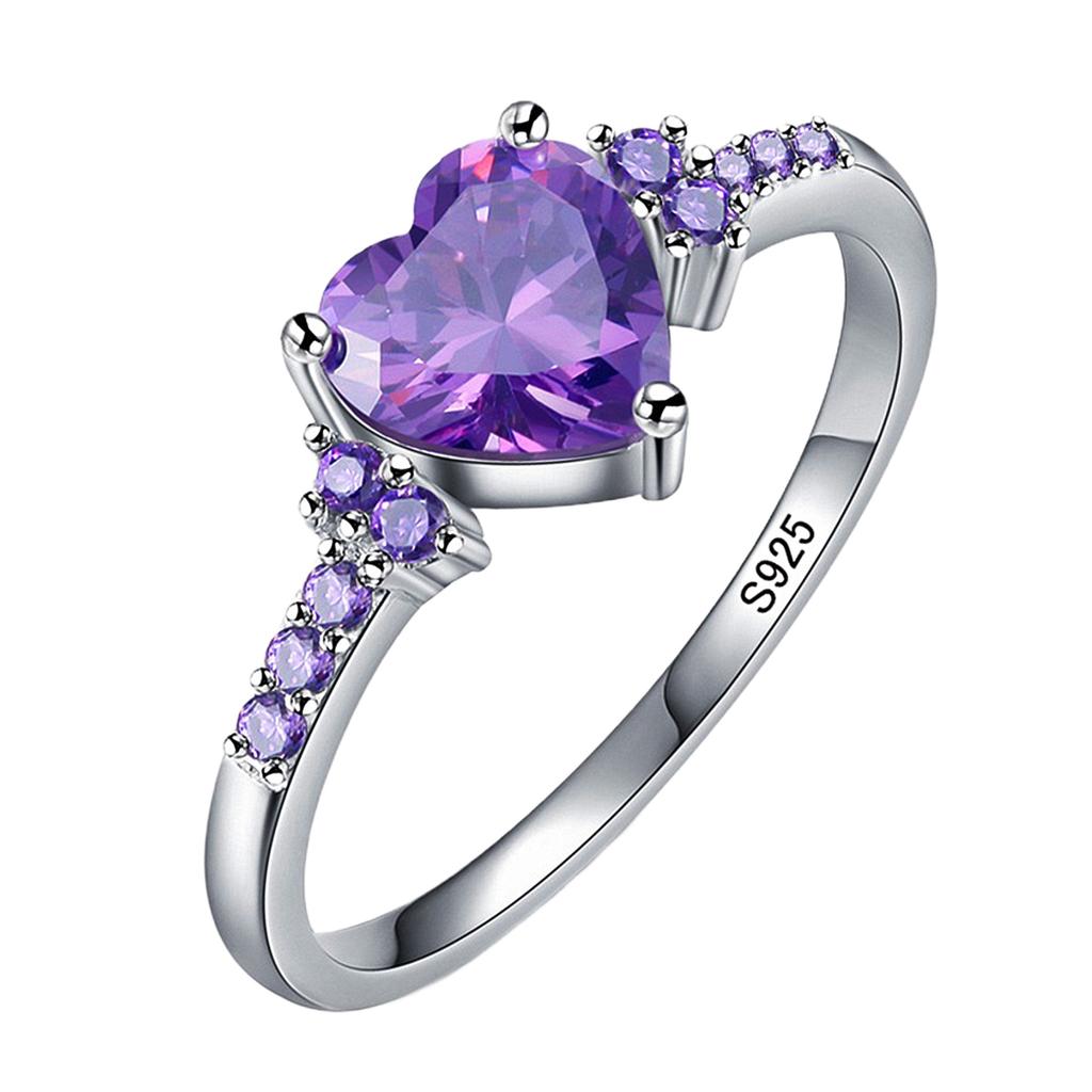 2026 Natural Amethyst Zircon Silver Ring Fashion Wedding Heart Ring Jewelry Women