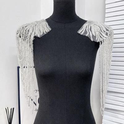 2PCS Chain Tassel Shoulder Ornaments DIY Performance Clothing Wedding Dress Evening Dress Sewing Patch Fashion Shoulder Board
