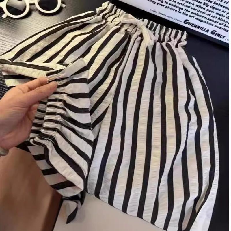 Letní kalhoty pro děti, chlapci a dívky, oblečení pro miminka, svrchní oblečení s gumičkami, volné pruhované kalhoty pro děti, dívky a chlapce, cool kalhoty