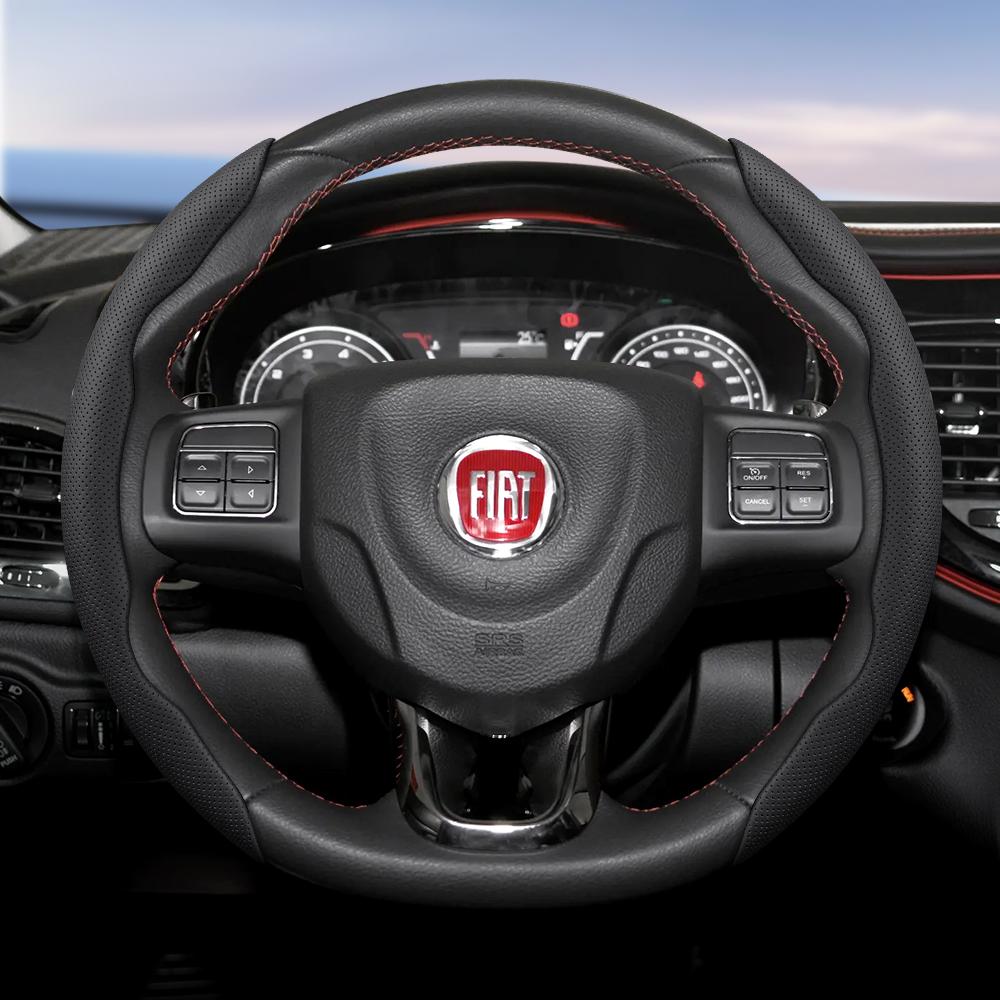 Suitable for Fiat Breathable Hole Leather Steering Wheel Cover Segmented Quick Release Design Non-Slip and Durable 500 Grande Punto Evo Ducato Bravo