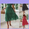 Elegant Women Polka Dot Boho Ruffle Maxi Beach Dress With Square Neckline
