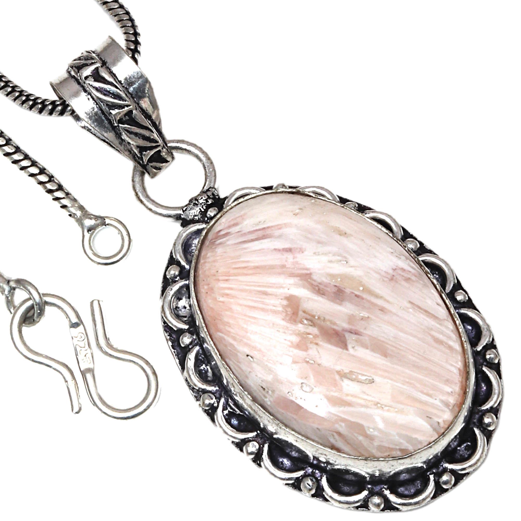 

Pendant Scolecite Shell Gemstone Handmade Gift For Her Silver Jewelry 2