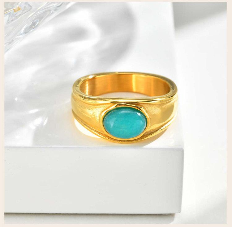 316L Stainless Steel Oval Natural Stone Ring for Women, 18k Gold Plated Fashion 2025 New Finger Accessory Waterproof