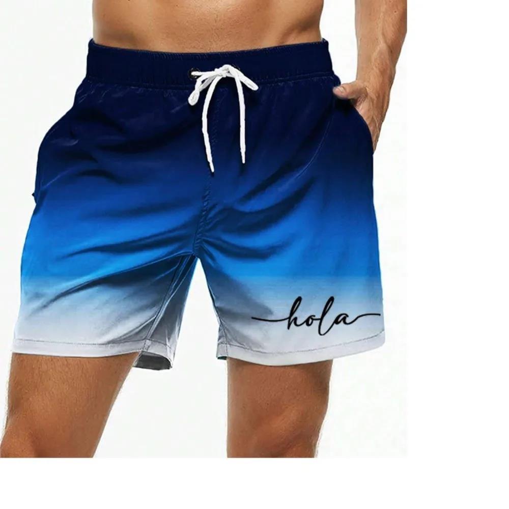 Modische Buchstabendesign-Shorts Sommer Herren Badehose Elastischer Bund Print Hola Grafiken Farbverlauf Atmungsaktiv Kurz