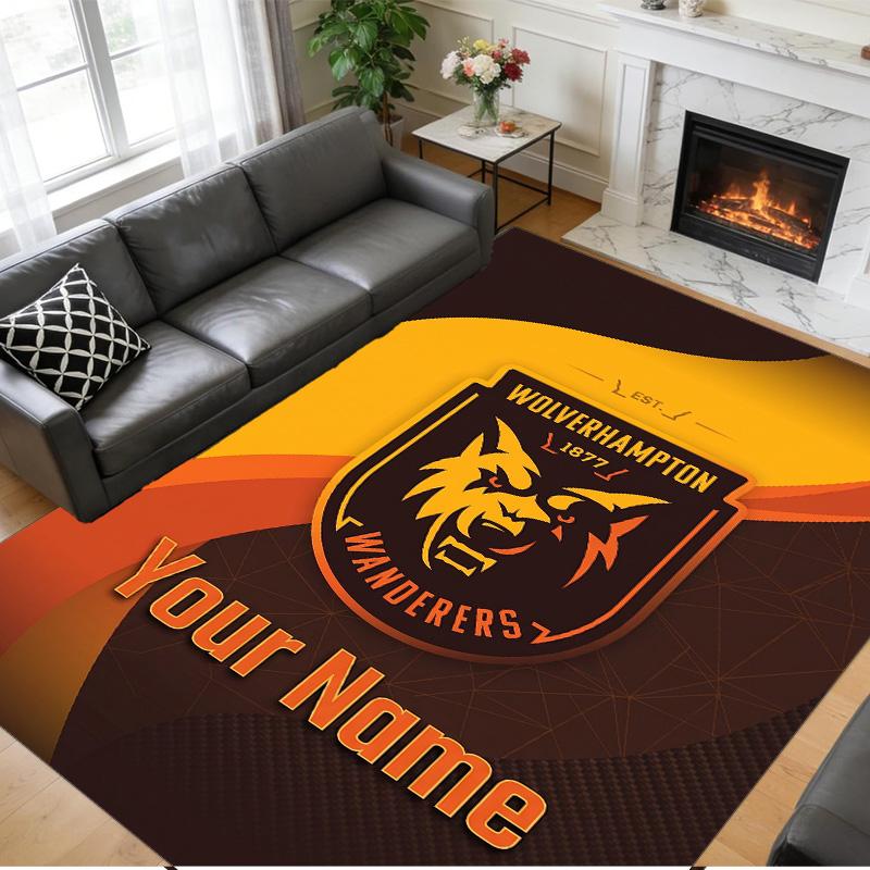Crystal Velvet Rug Custom Name Text, Soft Non Slip Floor Mat Home DecorWolverhampton Wanderers Football