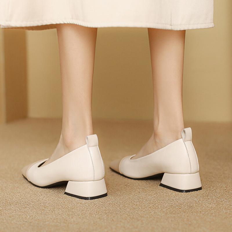 New women's fashion single low heel large size rubber sole square heel color matching casual and comfortable square head four seasons wear smal