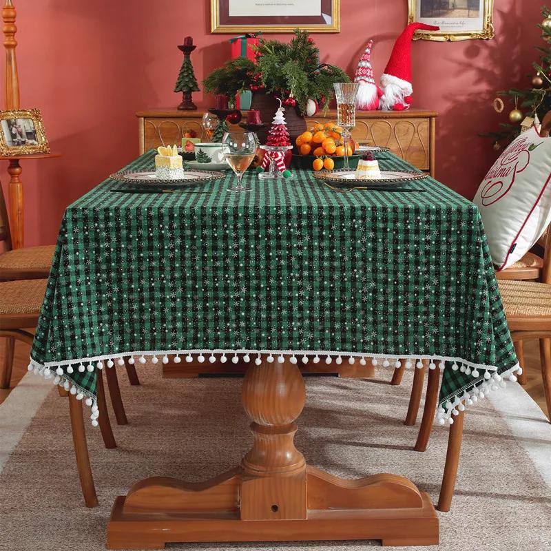 Green Plaid Tablecloth Christmas Checkered Washable Rectangular Table Covers for Farmhouse Christmas Party Dinner Holiday Decors