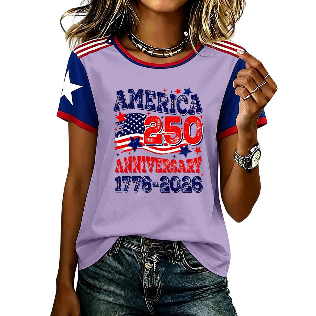 Casual Short Sleeve Graphic T Shirt for Men and Women American Anniversary Print Lightweight Comfortable Top